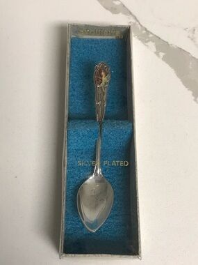 Vintage Silver-Plated Decorative Handle Collector Spoon with Enamel Maple Leaf
